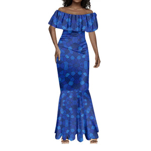 Tanzania Simba Lion Mermaid Dress - Floral Crown and Blue Mosaic Design