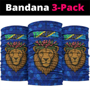 Tanzania Simba Lion Neck Gaiter - Floral Crown and Blue Mosaic Design TS04