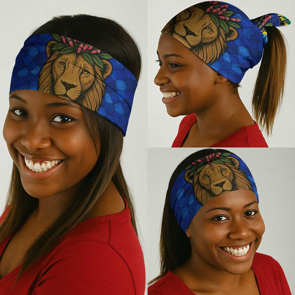 Tanzania Simba Lion Neck Gaiter - Floral Crown and Blue Mosaic Design TS04