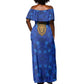 Tanzania Simba Lion Off Shoulder Maxi Dress - Floral Crown and Blue Mosaic Design