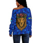 Tanzania Simba Lion Off Shoulder Sweater - Floral Crown and Blue Mosaic Design