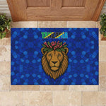 Tanzania Simba Lion Rubber Doormat - Floral Crown and Blue Mosaic Design