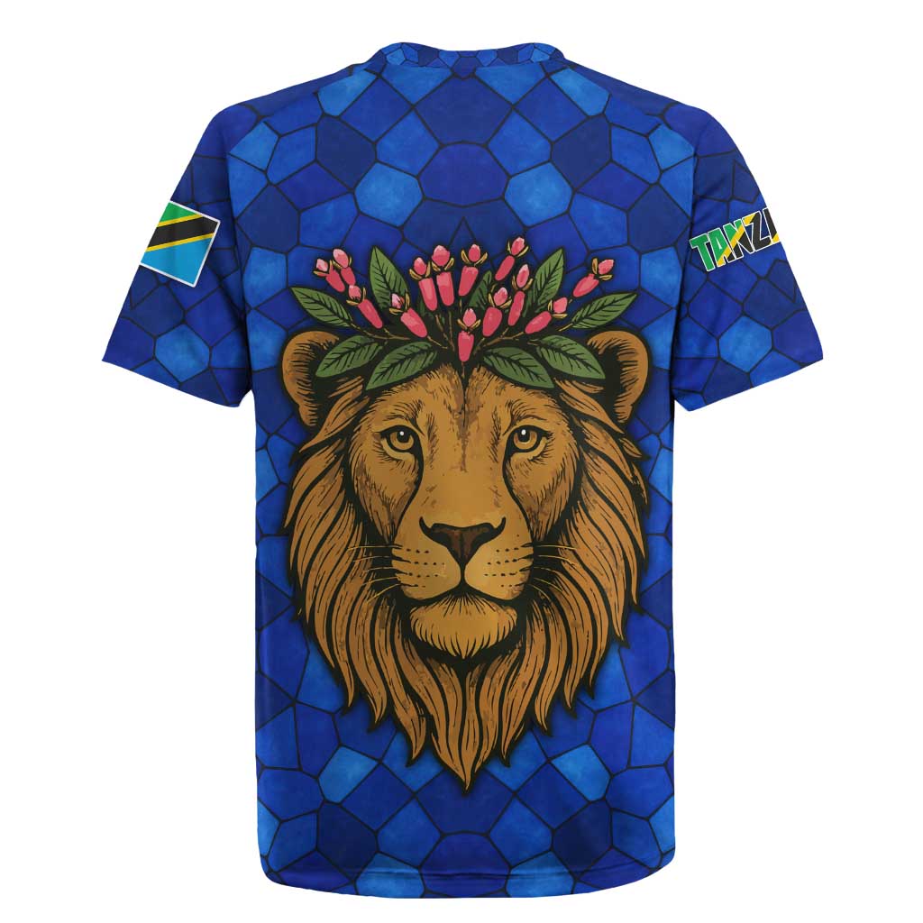 Tanzania Simba Lion Rugby Jersey - Floral Crown and Blue Mosaic Design