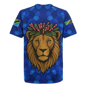 Tanzania Simba Lion Rugby Jersey - Floral Crown and Blue Mosaic Design