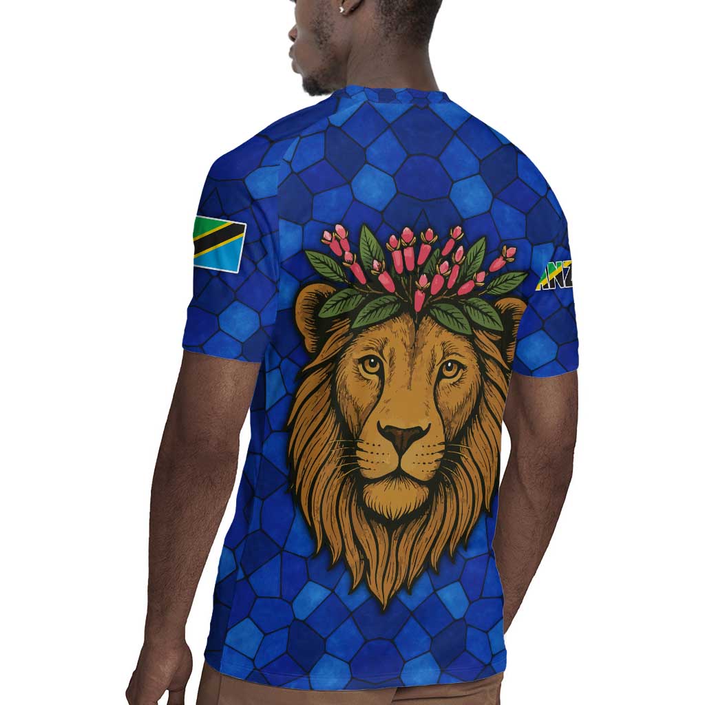 Tanzania Simba Lion Rugby Jersey - Floral Crown and Blue Mosaic Design