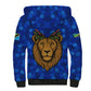 Tanzania Simba Lion Sherpa Hoodie - Floral Crown and Blue Mosaic Design