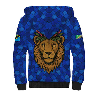Tanzania Simba Lion Sherpa Hoodie - Floral Crown and Blue Mosaic Design