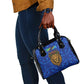 Tanzania Simba Lion Shoulder Handbag - Floral Crown and Blue Mosaic Design