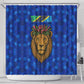 Tanzania Simba Lion Shower Curtain - Floral Crown and Blue Mosaic Design