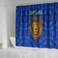 Tanzania Simba Lion Shower Curtain - Floral Crown and Blue Mosaic Design