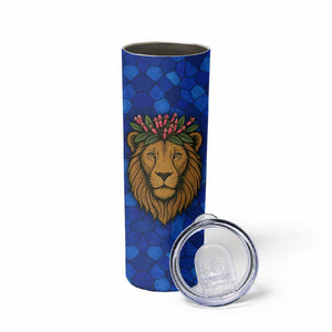 Tanzania Simba Lion Skinny Tumbler - Floral Crown and Blue Mosaic Design