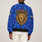 Tanzania Simba Lion Sleeve Zip Bomber Jacket - Floral Crown and Blue Mosaic Design