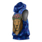 Tanzania Simba Lion Sleeveless Hoodie - Floral Crown and Blue Mosaic Design - African Pride