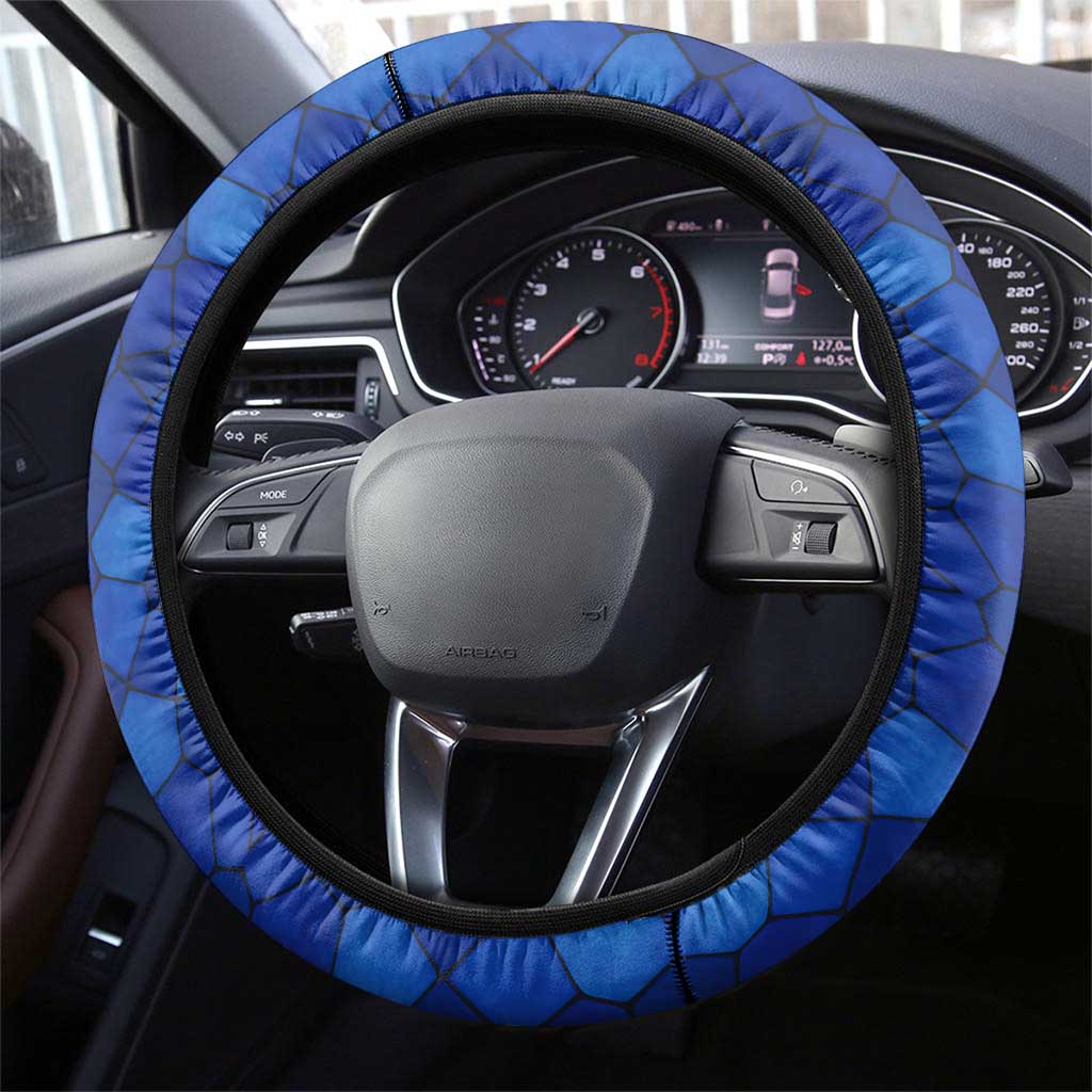 Tanzania Simba Lion Steering Wheel Cover - Floral Crown and Blue Mosaic Design