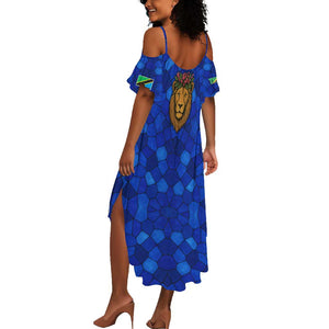 Tanzania Simba Lion Summer Maxi Dress - Floral Crown and Blue Mosaic Design