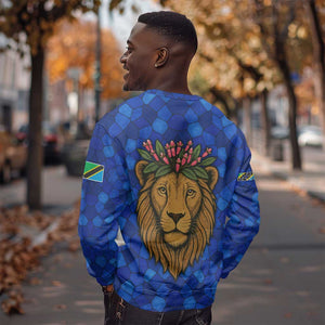 Tanzania Simba Lion Sweatshirt - Floral Crown and Blue Mosaic Design