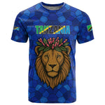 Tanzania Simba Lion T shirt - Floral Crown and Blue Mosaic Design