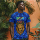 Tanzania Simba Lion T shirt - Floral Crown and Blue Mosaic Design