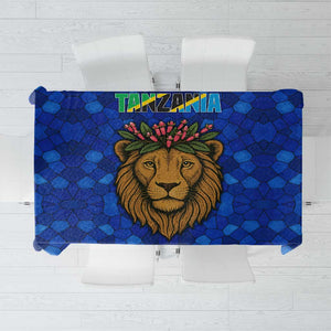 Tanzania Simba Lion Tablecloth - Floral Crown and Blue Mosaic Design