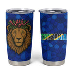 Tanzania Simba Lion Tumbler Cup - Floral Crown and Blue Mosaic Design