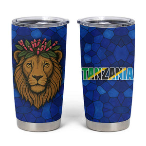 Tanzania Simba Lion Tumbler Cup - Floral Crown and Blue Mosaic Design