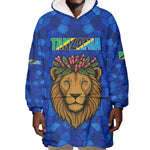 Tanzania Simba Lion Wearable Blanket Hoodie - Floral Crown and Blue Mosaic Design
