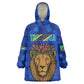 Tanzania Simba Lion Wearable Blanket Hoodie - Floral Crown and Blue Mosaic Design