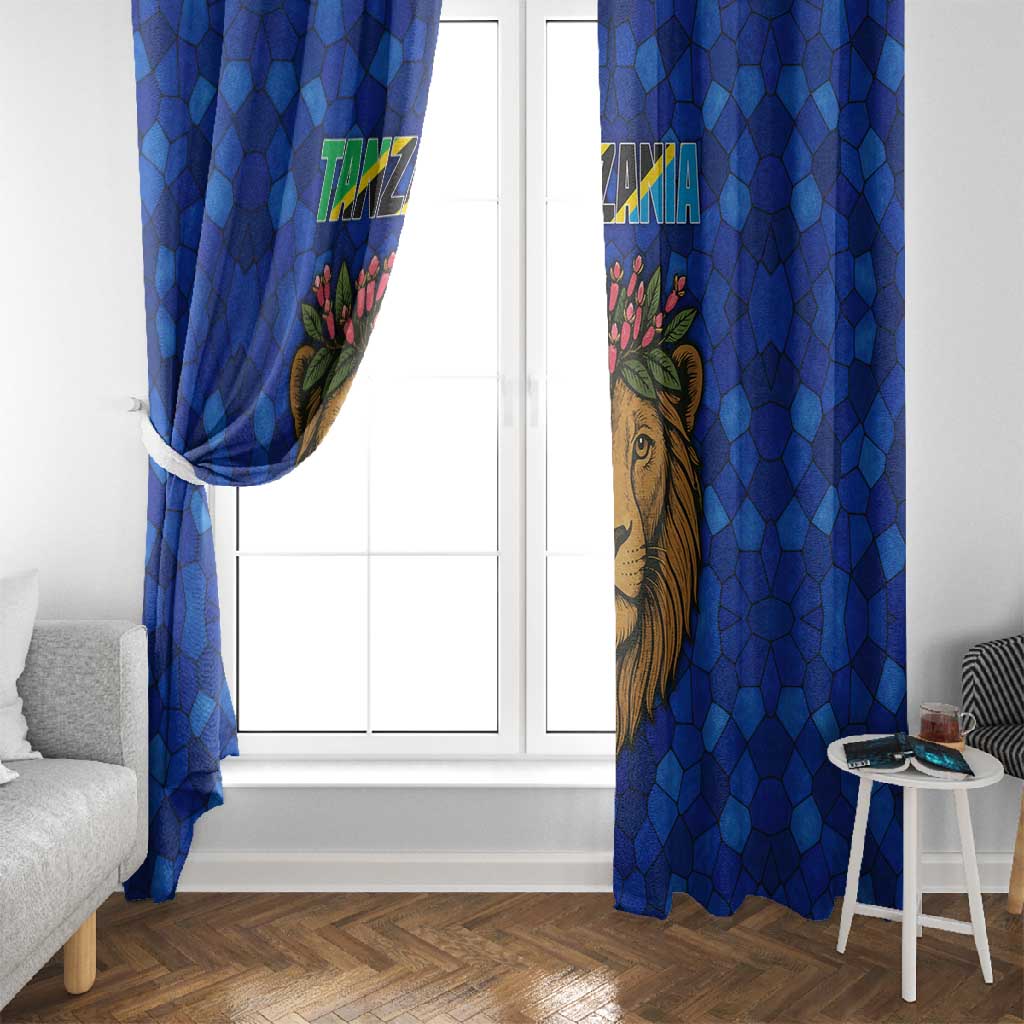 Tanzania Simba Lion Window Curtain - Floral Crown and Blue Mosaic Design