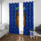 Tanzania Simba Lion Window Curtain - Floral Crown and Blue Mosaic Design