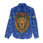 Tanzania Simba Lion Women Casual Shirt - Floral Crown and Blue Mosaic Design