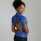 Tanzania Simba Lion Women Polo Shirt - Floral Crown and Blue Mosaic Design
