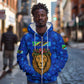 Tanzania Simba Lion Zip Hoodie - Floral Crown and Blue Mosaic Design