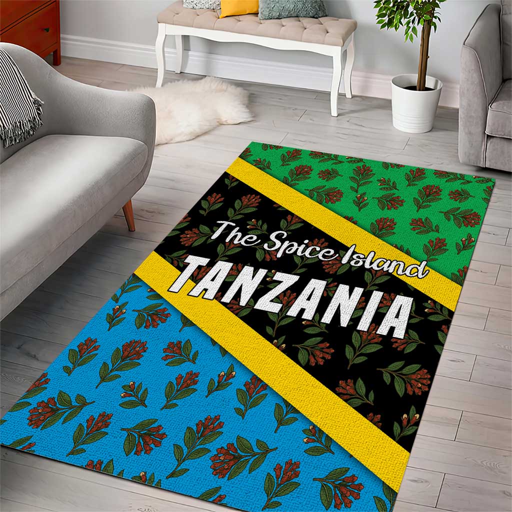 Tanzania Spice Island Area Rug with Clove Leaf Pattern and National Flag Colors