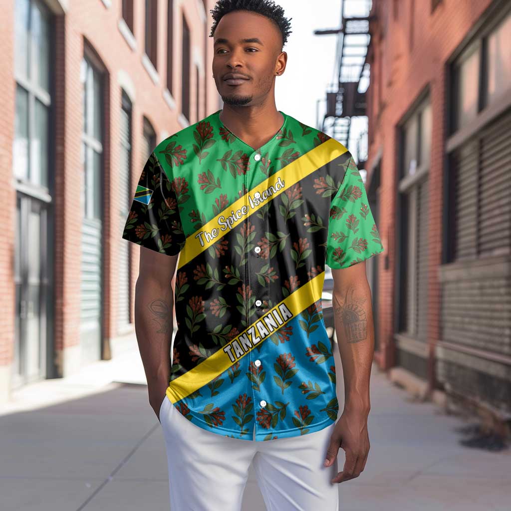 Tanzania Spice Island Baseball Jersey with Clove Leaf Pattern and National Flag Colors