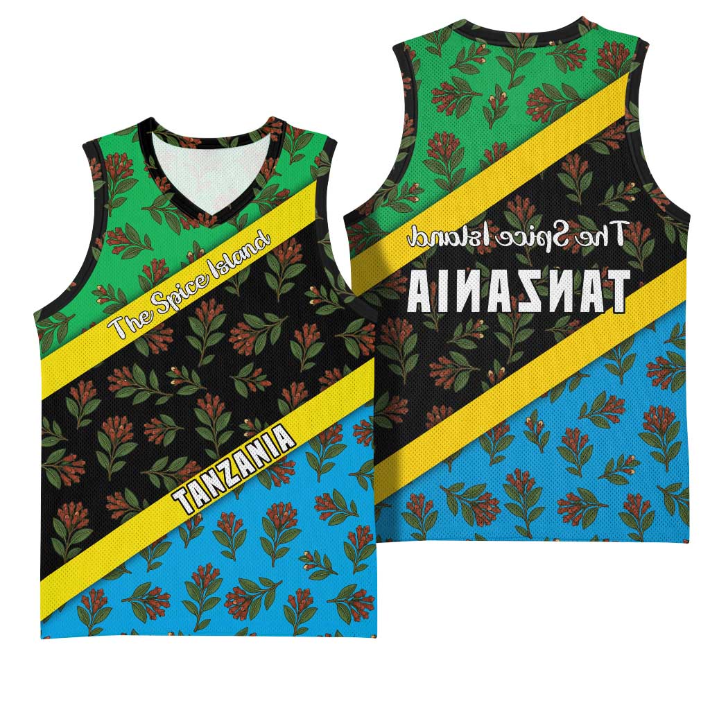 Tanzania Spice Island Basketball Jersey with Clove Leaf Pattern and National Flag Colors - African Pride