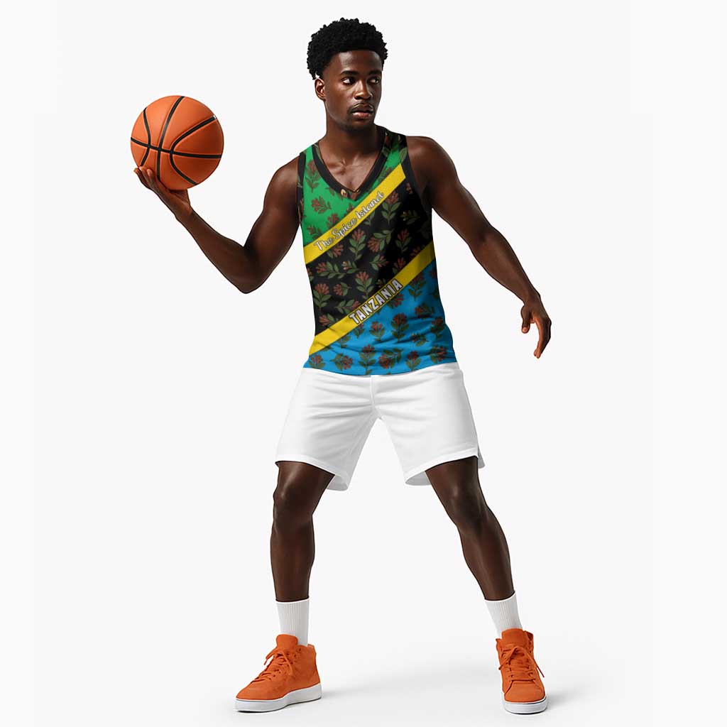 Tanzania Spice Island Basketball Jersey with Clove Leaf Pattern and National Flag Colors - African Pride