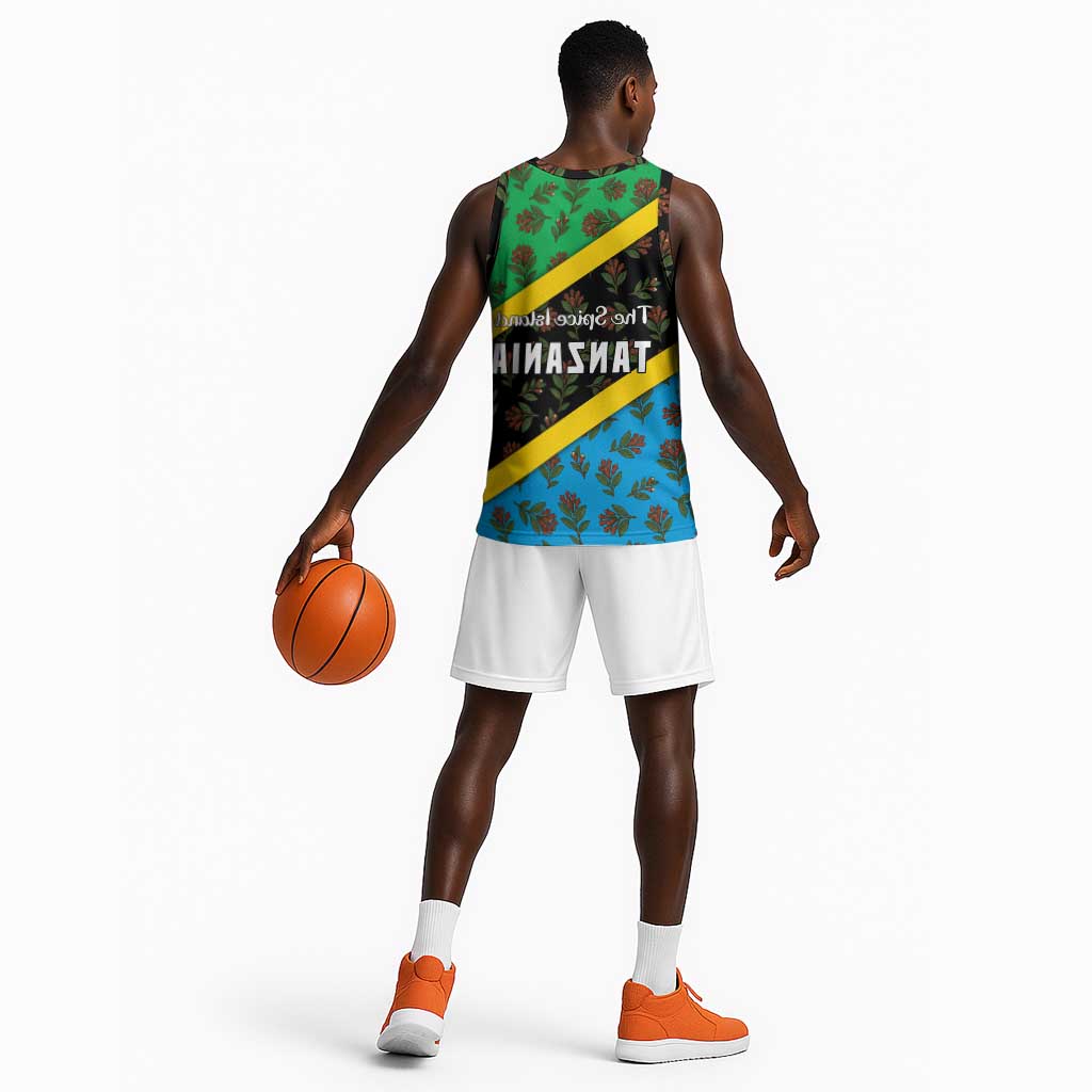 Tanzania Spice Island Basketball Jersey with Clove Leaf Pattern and National Flag Colors - African Pride