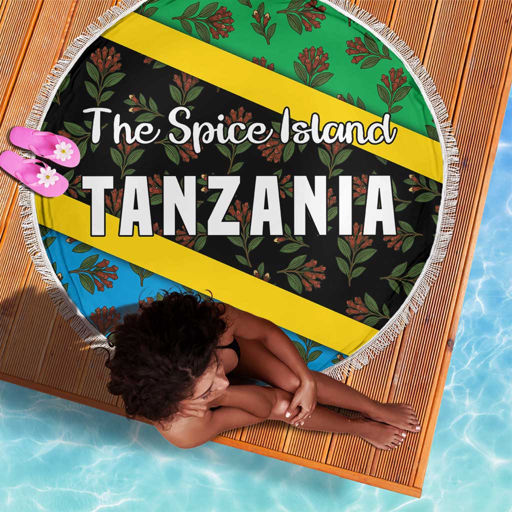 Tanzania Spice Island Beach Blanket with Clove Leaf Pattern and National Flag Colors