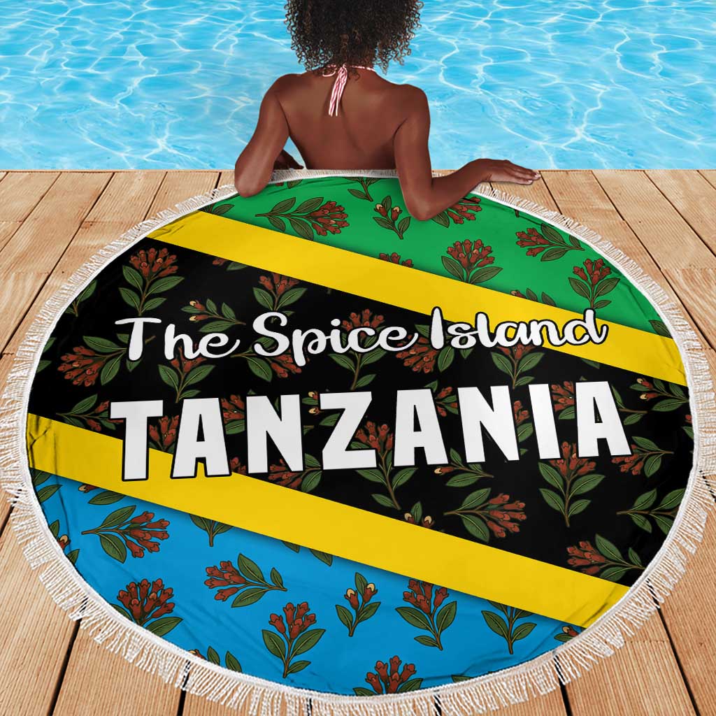 Tanzania Spice Island Beach Blanket with Clove Leaf Pattern and National Flag Colors