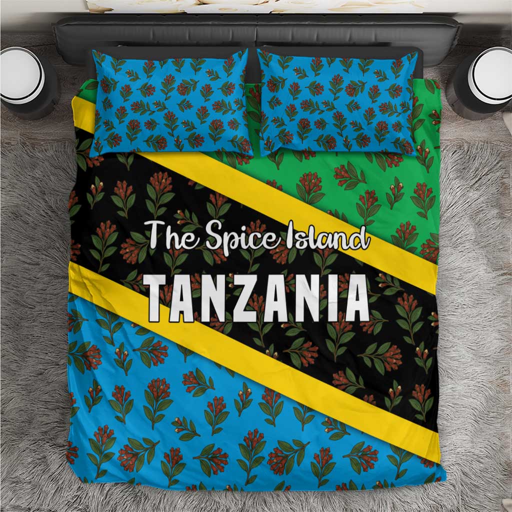 Tanzania Spice Island Bedding Set with Clove Leaf Pattern and National Flag Colors