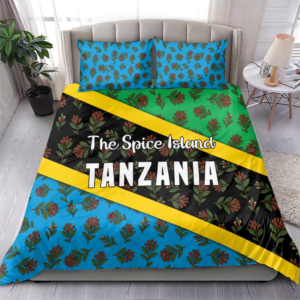 Tanzania Spice Island Bedding Set with Clove Leaf Pattern and National Flag Colors