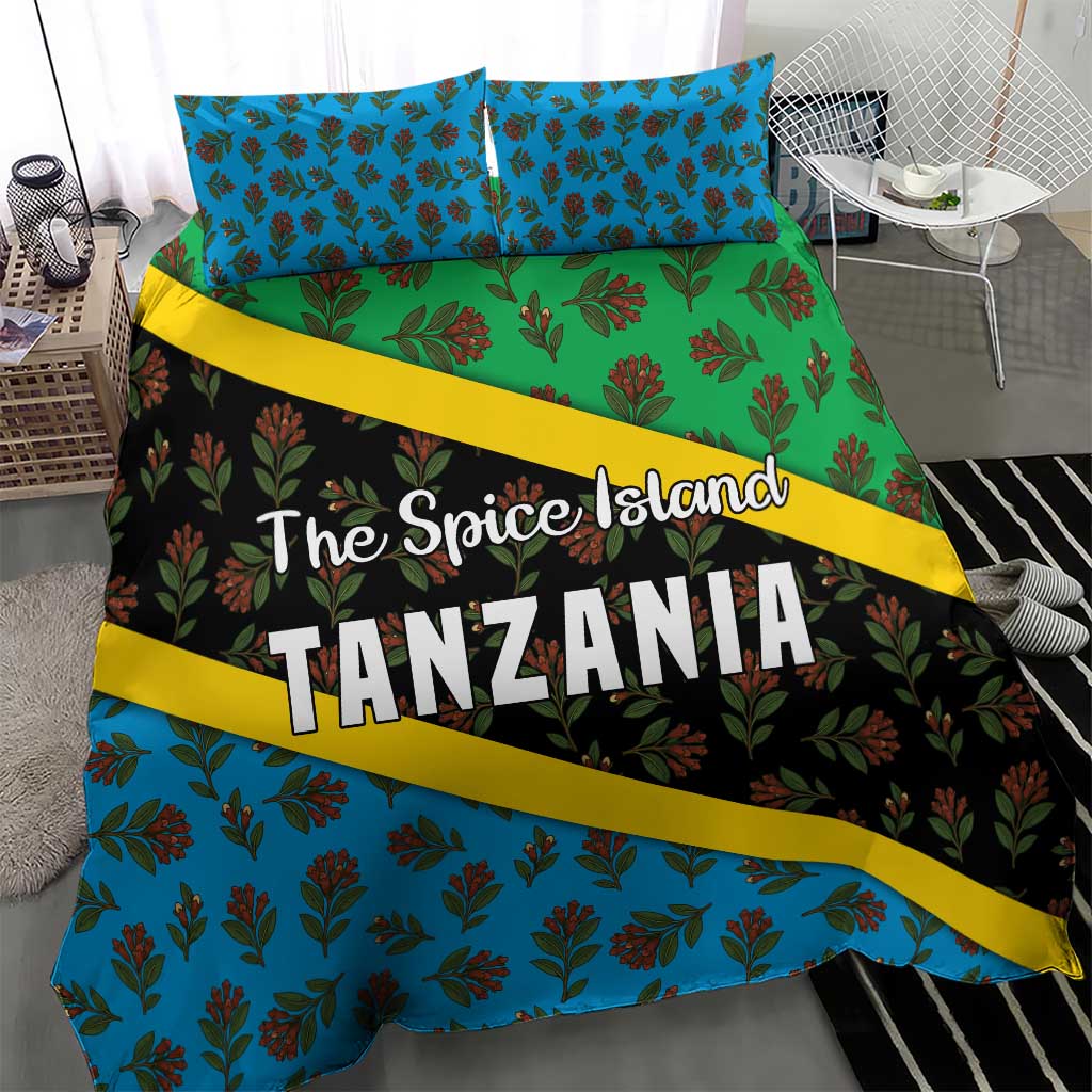 Tanzania Spice Island Bedding Set with Clove Leaf Pattern and National Flag Colors