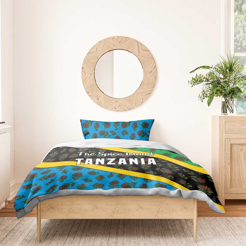 Tanzania Spice Island Bedding Set with Clove Leaf Pattern and National Flag Colors