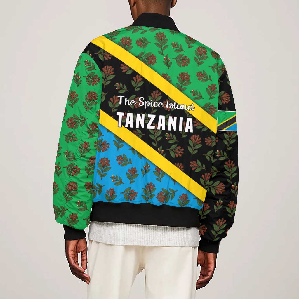 Tanzania Spice Island Bomber Jacket with Clove Leaf Pattern and National Flag Colors