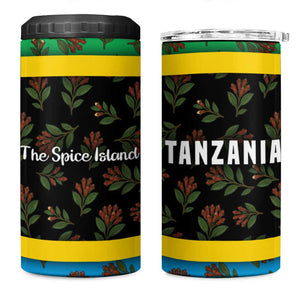 Tanzania Spice Island 4 in 1 Can Cooler Tumbler with Clove Leaf Pattern and National Flag Colors