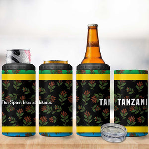 Tanzania Spice Island 4 in 1 Can Cooler Tumbler with Clove Leaf Pattern and National Flag Colors