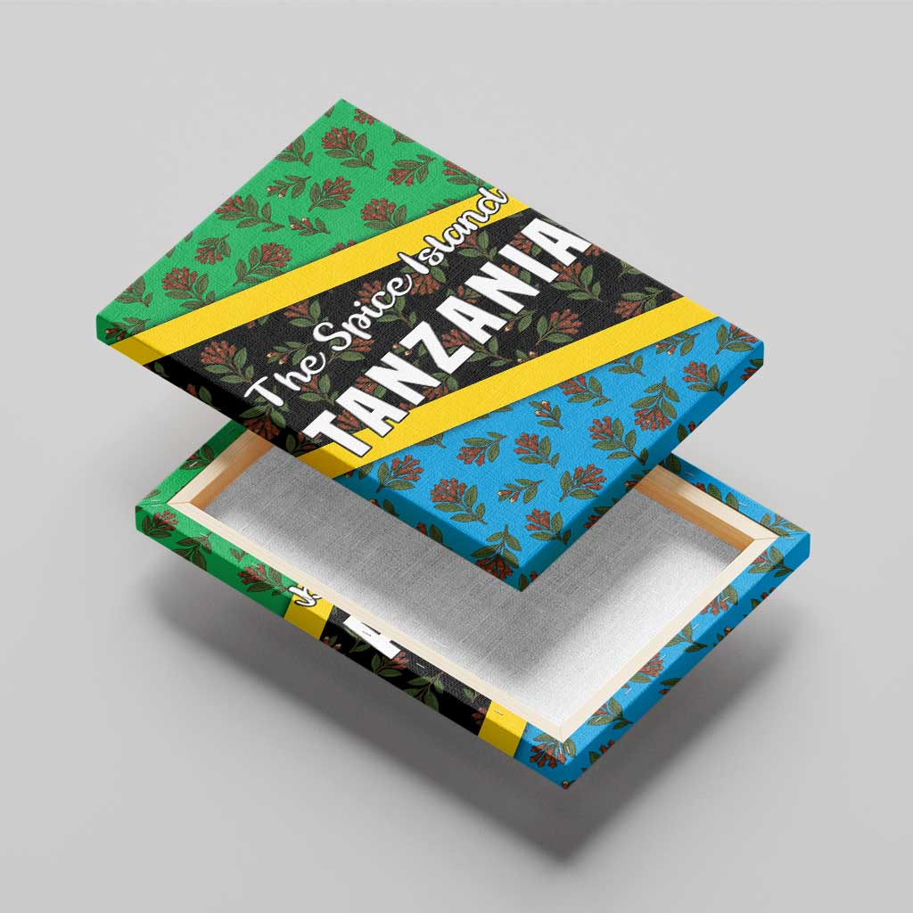Tanzania Spice Island Canvas Wall Art with Clove Leaf Pattern and National Flag Colors