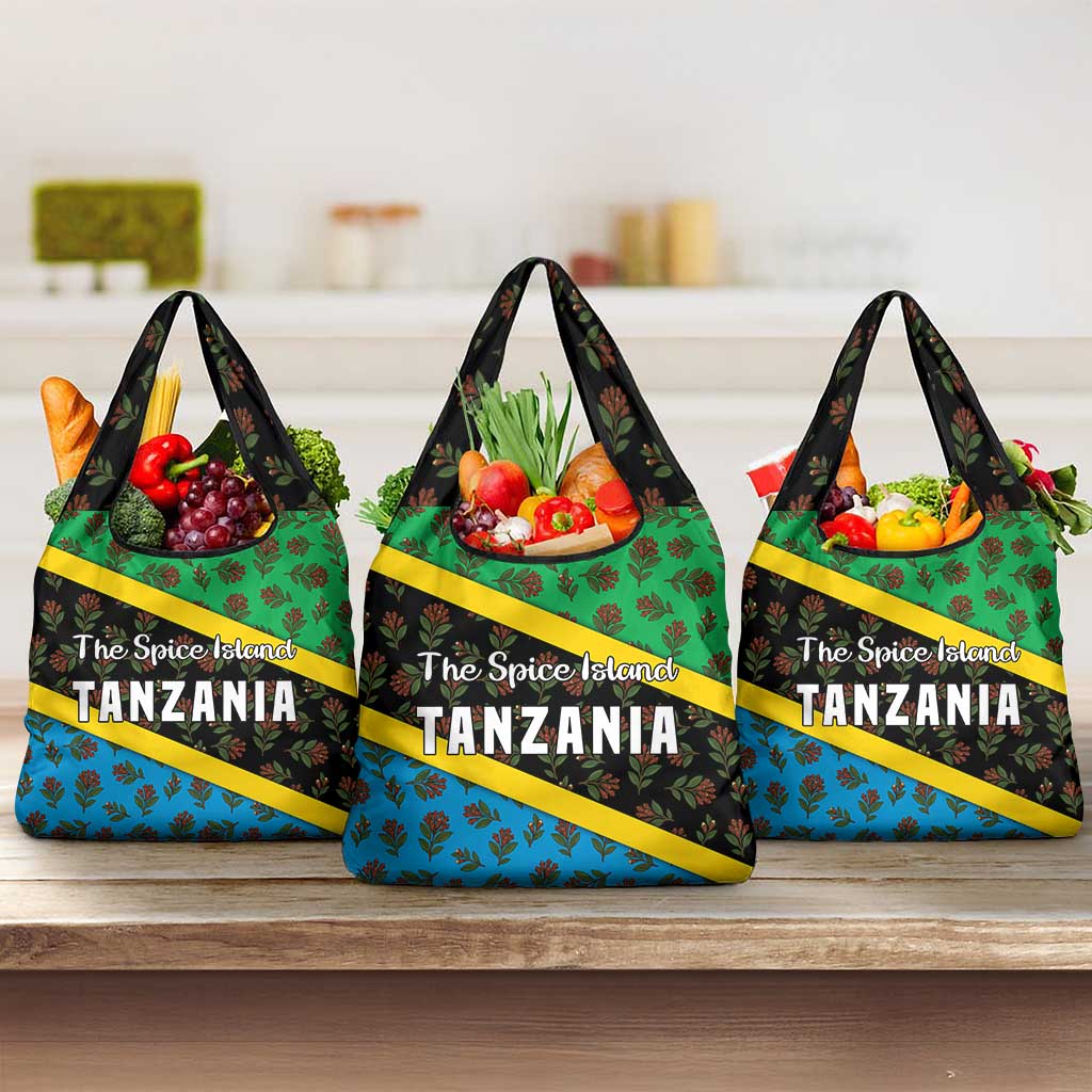 Tanzania Spice Island Grocery Bag with Clove Leaf Pattern and National Flag Colors