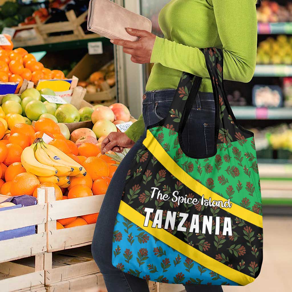 Tanzania Spice Island Grocery Bag with Clove Leaf Pattern and National Flag Colors