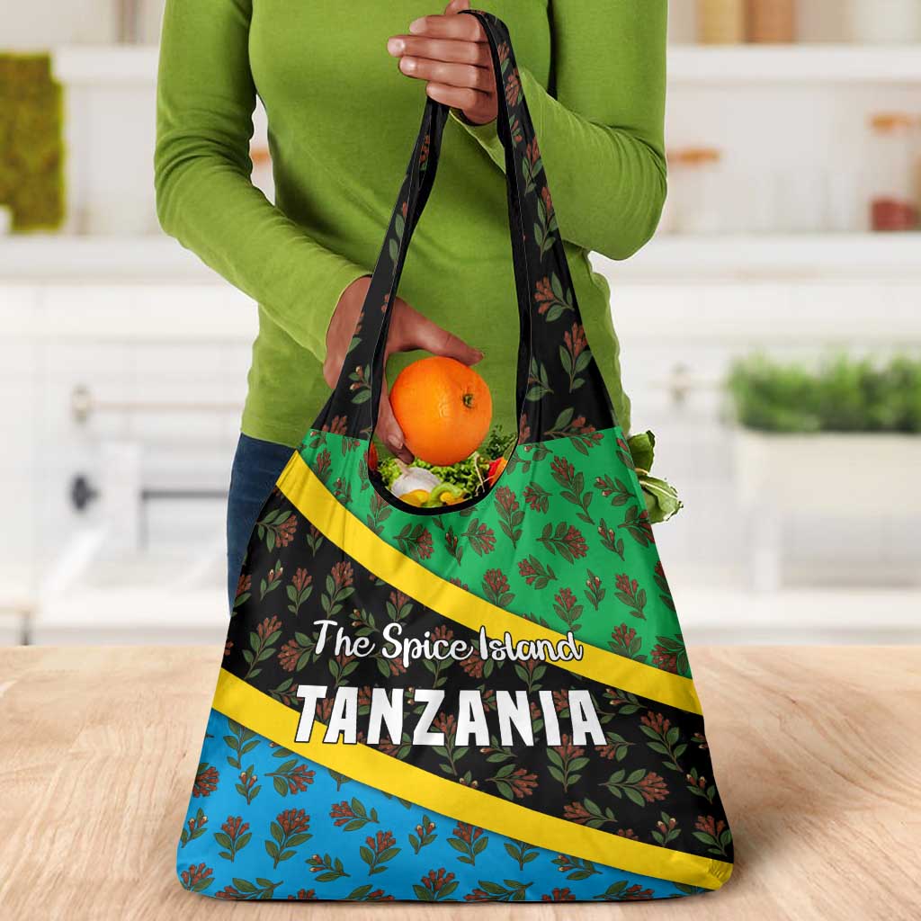 Tanzania Spice Island Grocery Bag with Clove Leaf Pattern and National Flag Colors